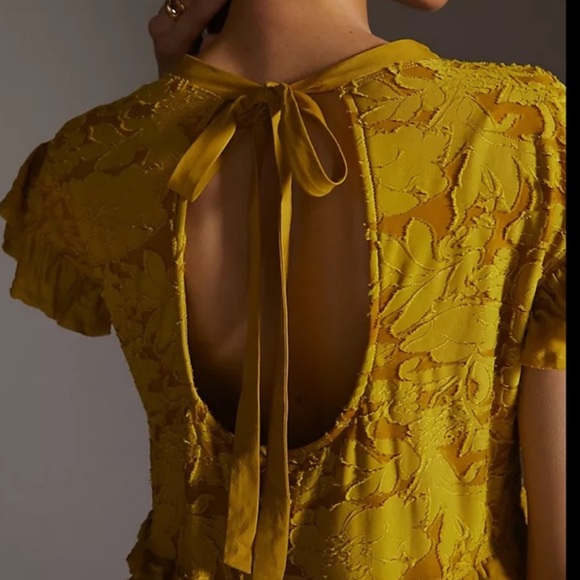 Anthropologie Ruffle Knit Swing Mini Chartreuse Dress NWT Size Large - Picture 2 of 9